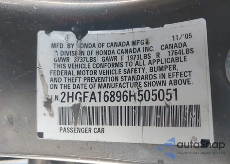 2006 Honda Civic Ex from USA, damaged, VIN 2HGFA16896H505051